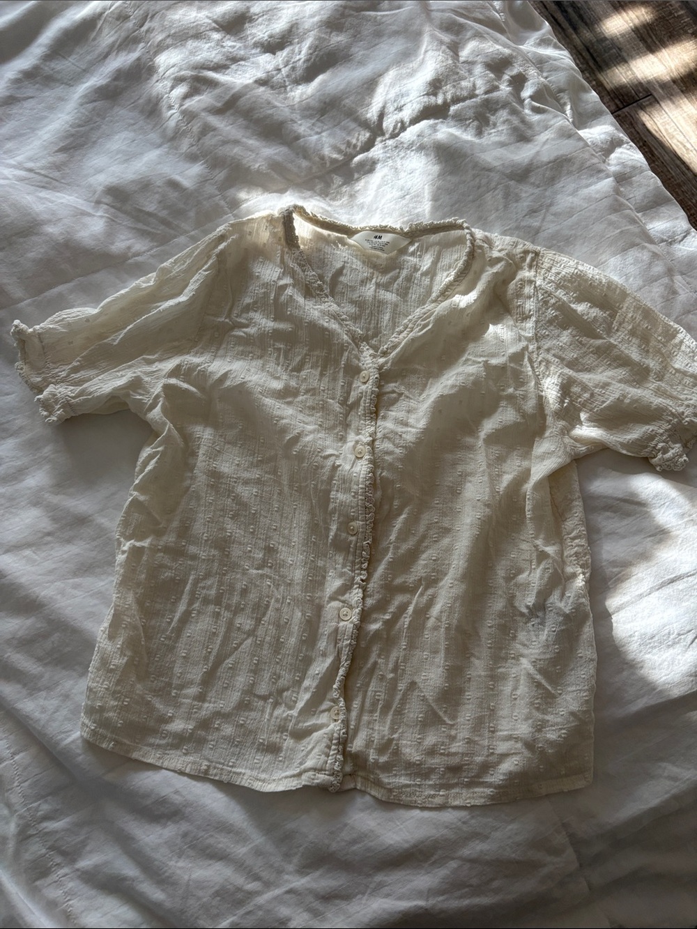 H&M Girls' Cream Button-Front Cotton Top